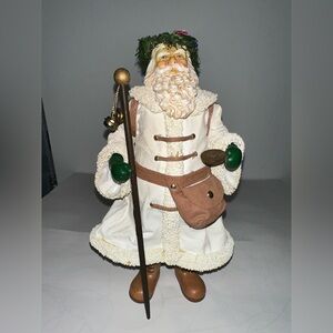 Rare Vtg Midwest Importers Handcrafted Santa in White Robe w/ Candle Figure
